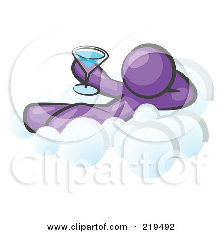 Clipart Illustration of a Relaxed Purple Man Drinking A Martini And Kicking Back On Cloud Nine by Leo Blanchette