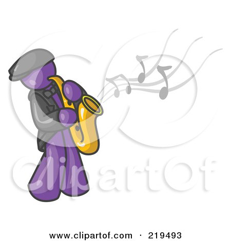Clipart Illustration of a Musical Purple Man Playing Jazz With a Saxophone by Leo Blanchette