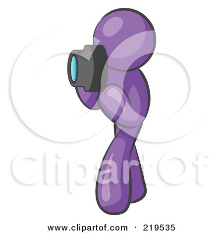 Clipart Illustration of a Purple Man Character Tourist Or Photographer Taking Pictures With A Camera by Leo Blanchette