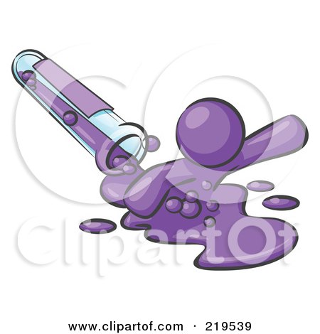 Clipart Illustration of a Purple Man Emerging From Spilled Chemicals Pouring Out Of A Glass Test Tube In A Laboratory by Leo Blanchette