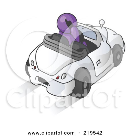 Clipart Illustration of a Purple Businessman Talking on a Cell Phone While Driving in a White Convertible Car by Leo Blanchette