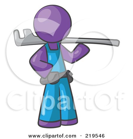Royalty-Free (RF) Clipart Illustration of a Purple Man Plumber With A Tool by Leo Blanchette