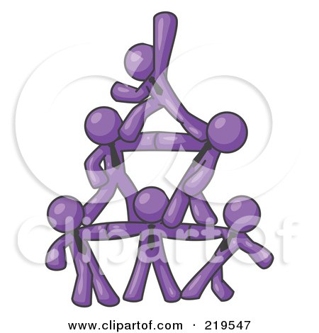 Royalty-Free (RF) Clipart Illustration of a Group of Purple Businessmen Piling up to Form a Pyramid by Leo Blanchette