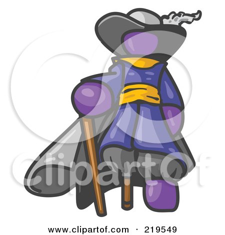 Clipart Illustration of a Purple Male Pirate With a Cane and a Peg Leg by Leo Blanchette