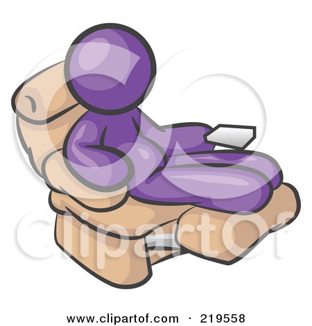 Clipart Illustration of a Chubby And Lazy Purple Man With A Beer Belly, Sitting In A Recliner Chair With His Feet Up by Leo Blanchette