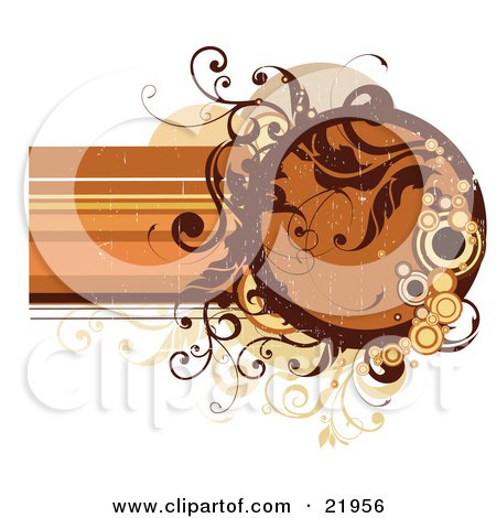 Clipart Picture Illustration of an Orange Circular Text Space With Brown And Orange Circles And Vines On A White Background by OnFocusMedia