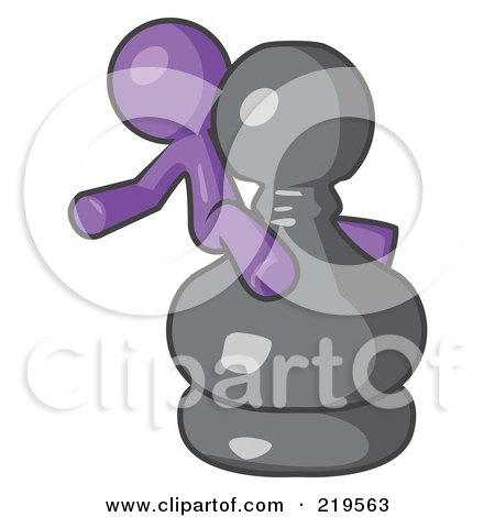 Royalty-Free (RF) Clipart Illustration of a Purple Man Sitting On A Giant Chess Pawn by Leo Blanchette