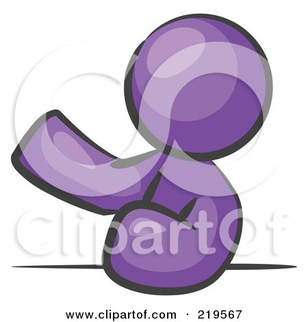 Clipart Illustration of a Purple Man Leaning An Elbow On A Table And Gesturing With One Hand During A Meeting by Leo Blanchette