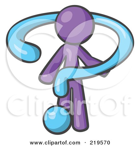 Royalty-Free (RF) Clipart Illustration of a Purple Man Draped In A Blue Question Mark by Leo Blanchette