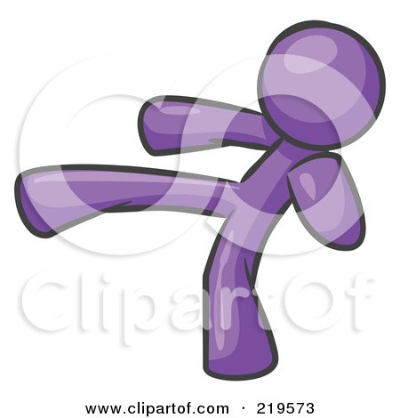 Clipart Illustration of a Purple Man Kicking, Perhaps While Kickboxing by Leo Blanchette