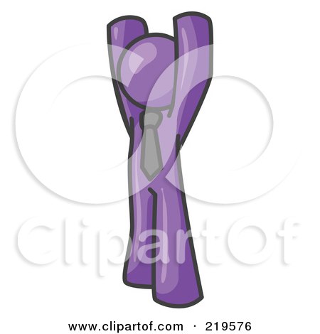 Clipart Illustration of a Purple Man Standing With His Arms Above His Head by Leo Blanchette