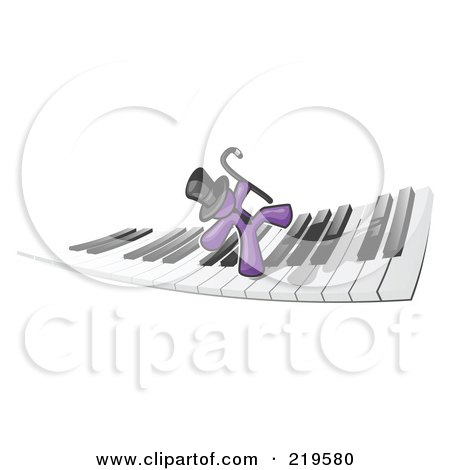 Royalty-Free (RF) Clipart Illustration of a Purple Man Dancing and Walking on a Piano Keyboard by Leo Blanchette