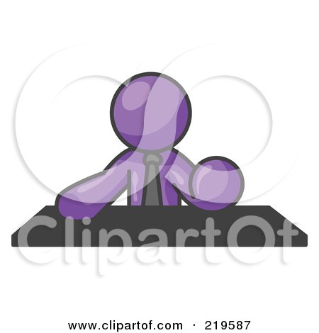 Clipart Illustration of a Purple Businessman Seated at a Desk During a Meeting by Leo Blanchette