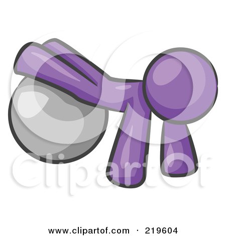 Clipart Illustration of a Purple Man Strength Training His Arms And Legs While Using A Yoga Exercise Ball by Leo Blanchette