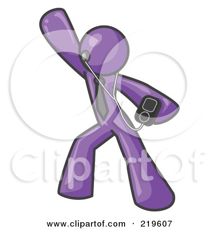 Clipart Illustration of a Purple Man Dancing and Listening to Music With an MP3 Player  by Leo Blanchette