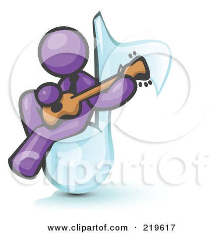 Royalty-Free (RF) Clipart Illustration of a Purple Man Sitting on a Music Note and Playing a Guitar by Leo Blanchette