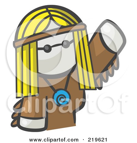Royalty-Free (RF) Clipart Illustration of a White Woman Avatar Hippie Waving by Leo Blanchette