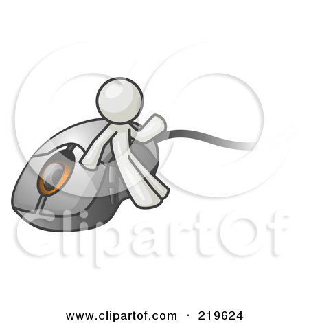 Royalty-Free (RF) Clipart Illustration of a White Man Leaning Against a Computer Mouse by Leo Blanchette