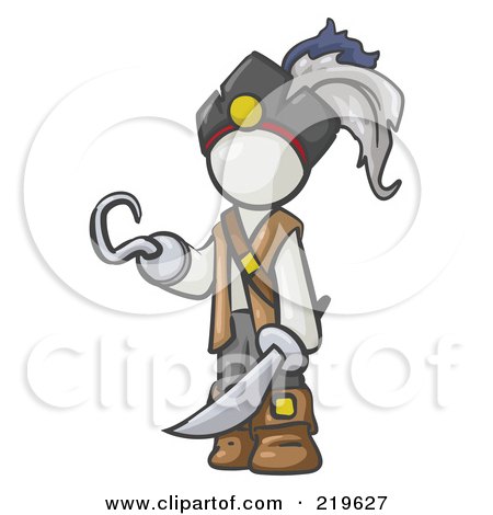 Royalty-Free (RF) Clipart Illustration of a White Man Pirate With A Hook Hand And A Sword by Leo Blanchette