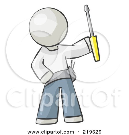 Royalty-Free (RF) Clipart Illustration of a White Man Electrician Holding A Screwdriver by Leo Blanchette