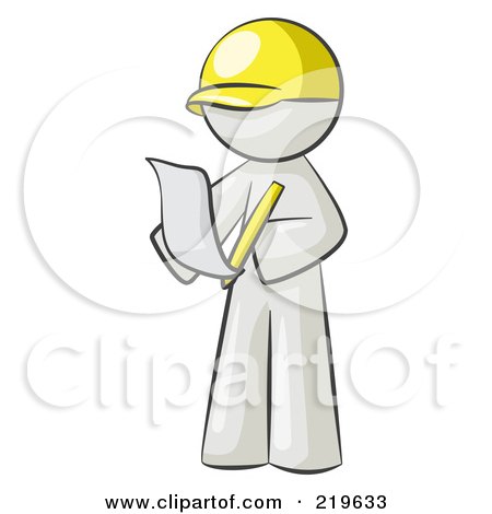Royalty-Free (RF) Clipart Illustration of a White Man Draftsman Reviewing Plans by Leo Blanchette