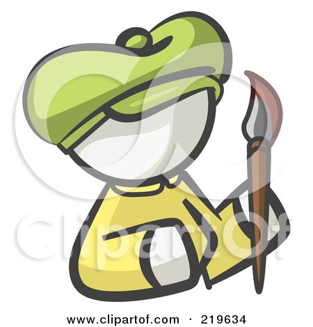 Royalty-Free (RF) Clipart Illustration of a White Woman Avatar Artist Holding A Paintbrush by Leo Blanchette