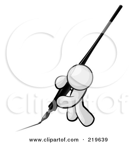 Royalty-Free (RF) Clipart Illustration of a White Man Drawing A Line With A Large Black Calligraphy Ink Pen by Leo Blanchette