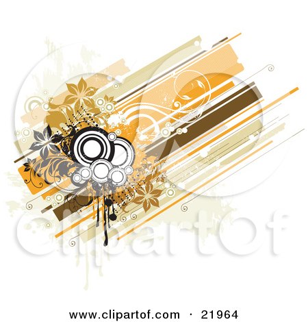 Clipart Picture Illustration of an Orange And Brown Background With Lines, Circles And Flowers On White by OnFocusMedia