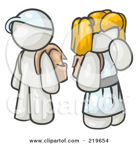Royalty-Free (RF) Clipart Illustration of a White School Boy And Girl With Backpacks by Leo Blanchette