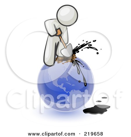Royalty-Free (RF) Clipart Illustration of a White Man Using A Shovel To Drill Oil Out Of Planet Earth  by Leo Blanchette
