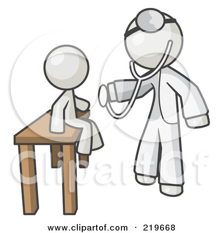 Royalty-Free (RF) Clipart Illustration of a White Man Doctor Examining A Child by Leo Blanchette
