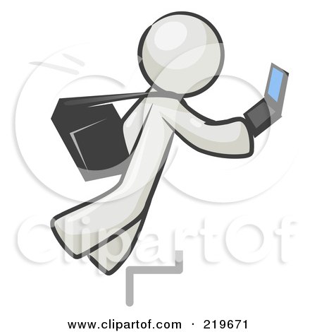 Royalty-Free (RF) Clipart Illustration of a Distracted White Man Tripping On Steps While Texting On A Cell Phone by Leo Blanchette