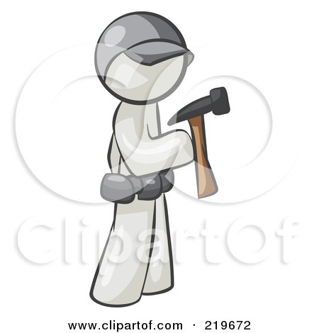 Royalty-Free (RF) Clipart Illustration of a White Man Contractor Hammering by Leo Blanchette