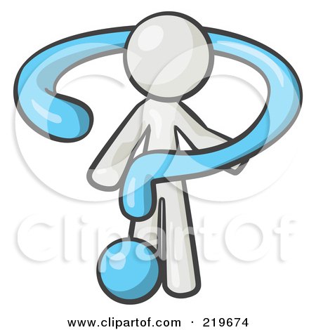 Royalty-Free (RF) Clipart Illustration of a White Man Draped In A Blue Question Mark by Leo Blanchette