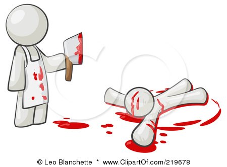 Royalty-Free (RF) Clipart Illustration of a White Man Killer Holding A Cleaver Knife Over A Bloody Body by Leo Blanchette