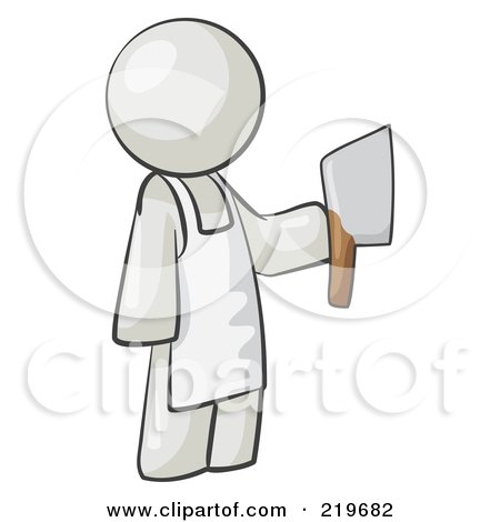 Royalty-Free (RF) Clipart Illustration of a White Man Butcher Holding A Meat Cleaver Knife by Leo Blanchette