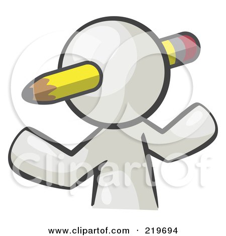 Royalty-Free (RF) Clipart Illustration of a White Man Avatar Writer With A Pencil Through His Head by Leo Blanchette
