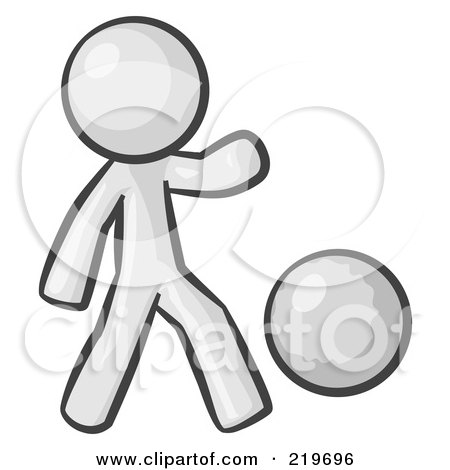 Royalty-Free (RF) Clipart Illustration of a White Man Kicking A White Ball by Leo Blanchette