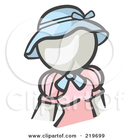Royalty-Free (RF) Clipart Illustration of a White Woman Avatar In A Pink Dress And Blue Hat by Leo Blanchette