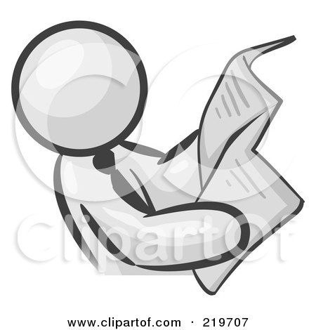 Royalty-Free (RF) Clipart Illustration of a White Man Wearing A Tie, Leaning Back And Reading The Daily News In A Newspaper by Leo Blanchette