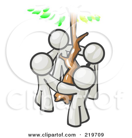 Royalty-Free (RF) Clipart Illustration of a Group of 4 White Men Standing in a Circle Around a Tree by Leo Blanchette