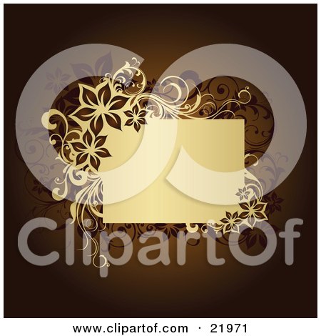 Clipart Picture Illustration of a Tan Text Box Bordered By Flowers And Vines Over A Brown Background by OnFocusMedia