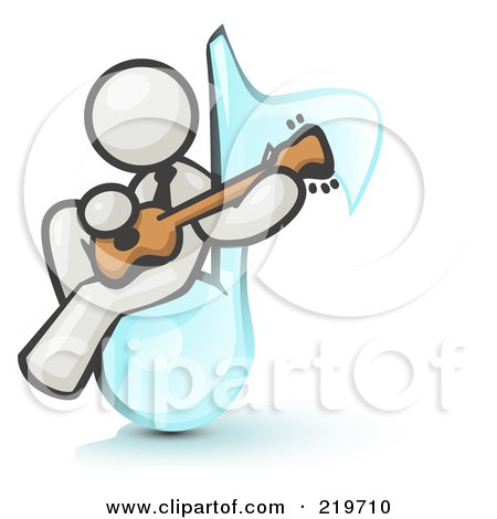 Royalty-Free (RF) Clipart Illustration of a White Man Sitting on a Music Note and Playing a Guitar by Leo Blanchette