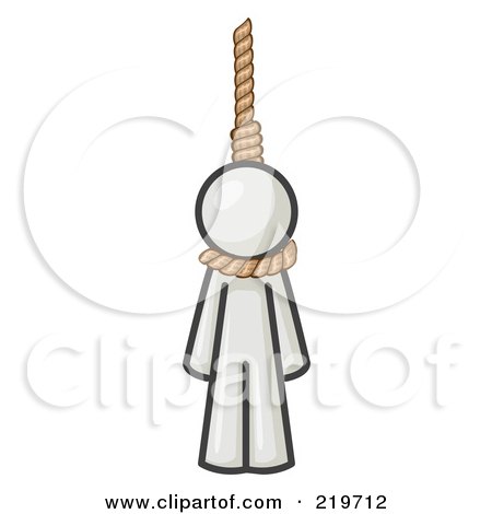 Royalty-Free (RF) Clipart Illustration of a White Design Mascot Man Hanging From A Rope by Leo Blanchette