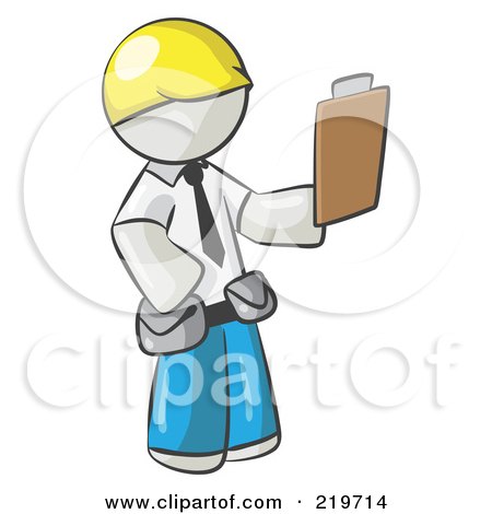 Royalty-Free (RF) Clipart Illustration of a White Man Construction Site Supervisor Holding A Clipboard by Leo Blanchette
