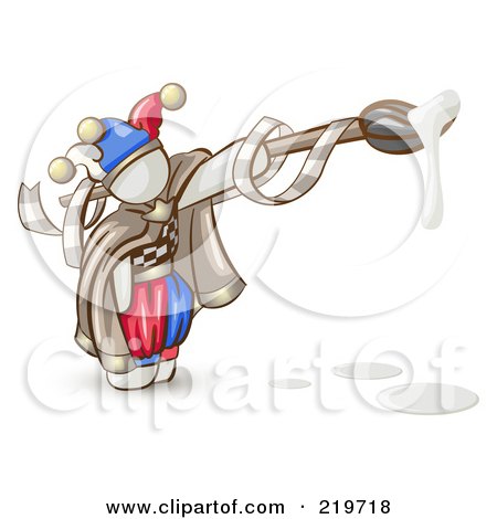 Royalty-Free (RF) Clipart Illustration of a White Man Design Mascot Jester With A Dripping Paintbrush by Leo Blanchette