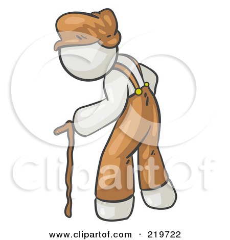 Royalty-Free (RF) Clipart Illustration of an Old Senior White Man Hunched Over And Walking With The Assistance Of A Cane by Leo Blanchette