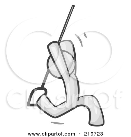 Royalty-Free (RF) Clipart Illustration of a White Man Design Mascot Swinging On A Rope by Leo Blanchette