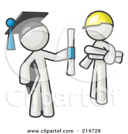 Royalty-Free (RF) Clipart Illustration of a White Man Graduate And White Man Contractor by Leo Blanchette