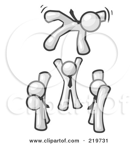 Royalty-Free (RF) Clipart Illustration of a Group of White Men Tossing Another Into the Air by Leo Blanchette